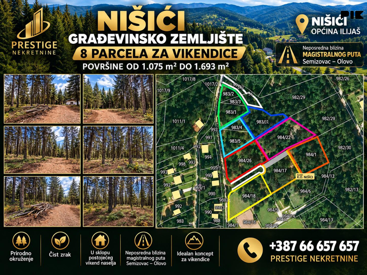 Zemljište za vikendice - 8 parcela - NIŠIĆI - ILIJAŠ