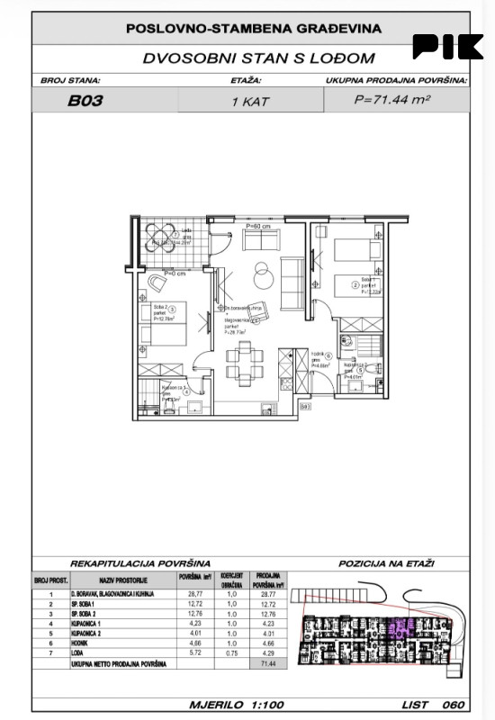LJUBUŠKI LIVING / dvosobni stan 71.44 m2 B03 u izgradnji 2