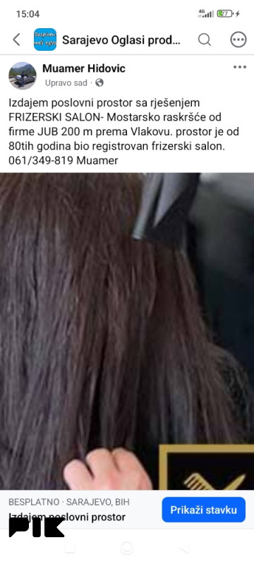 Izdajem poslovni prostor frizerski salon