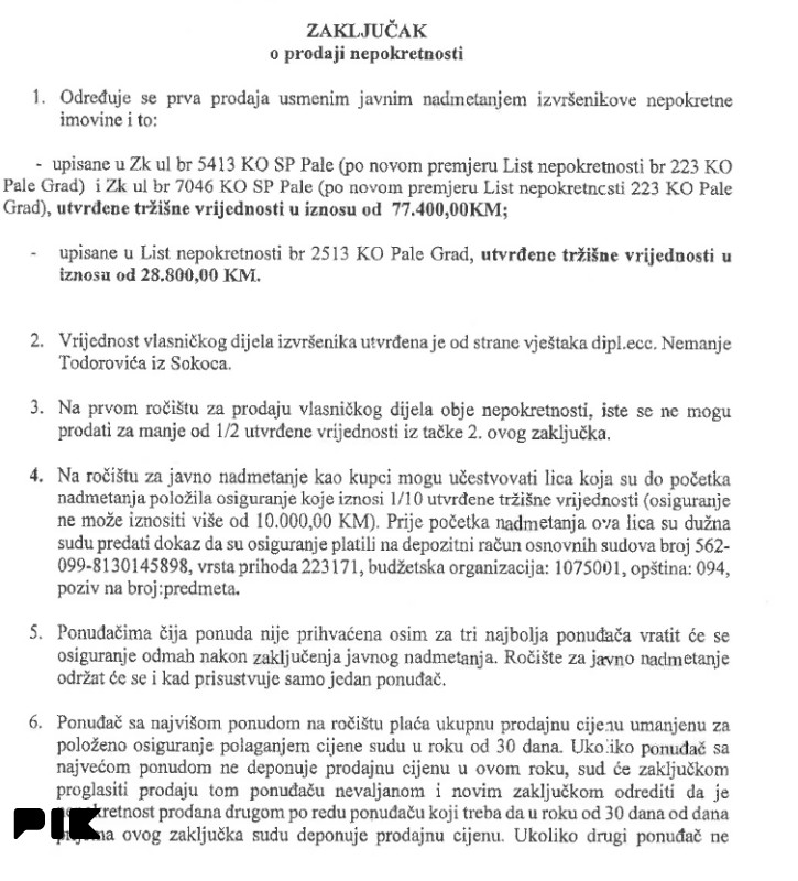 Zemljišta Pale 5310m2 - sudska prodaja