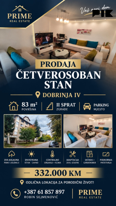 DOBRINJA IV | CETVEROSOBAN STAN | GANDIJEVA| SARAJEVO - NOVI GRAD