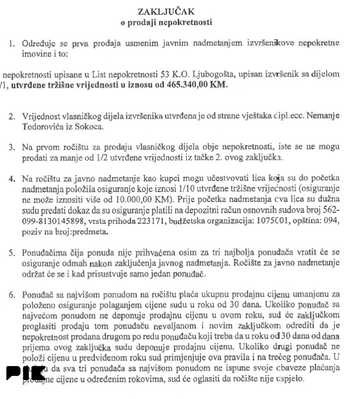 Poslovna imovina u Palama, pilana - sudska prodaja