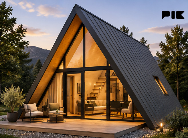 Montažni objekti MONTAŽNA A-FRAME VIKENDICA 6 x 5 m i GALERIJA