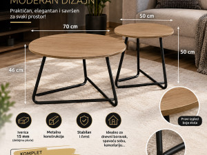 Klub stolići 2/1 set klub stolova svijetli hrast