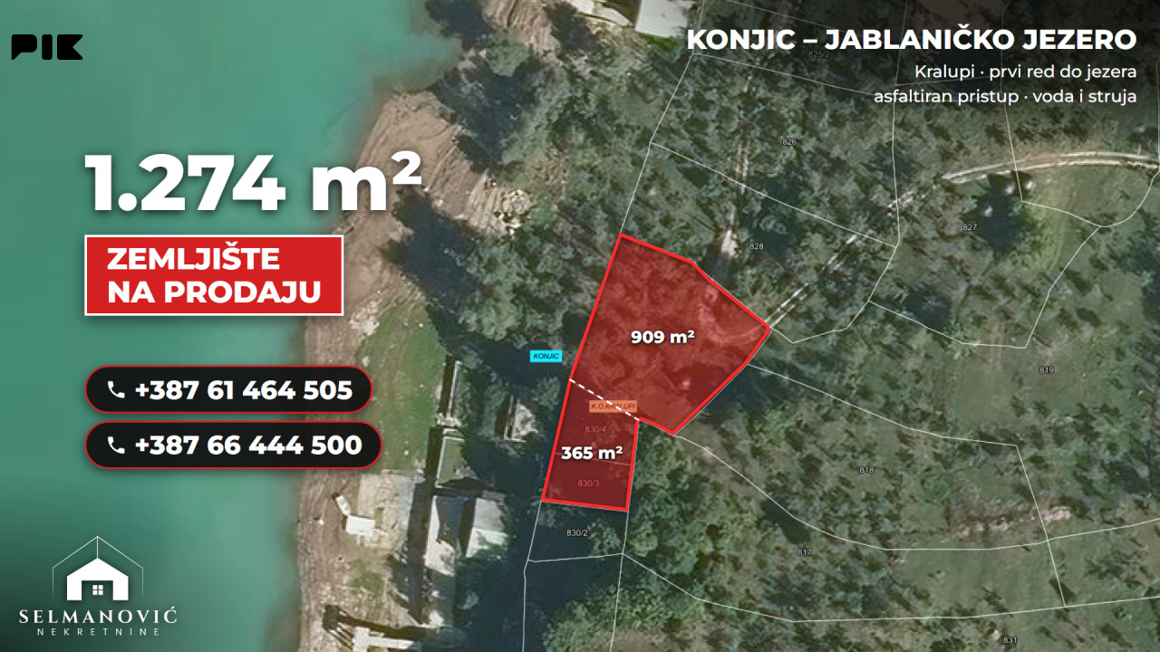 Zemljište 1274m2 Na Obali Jablaničkog Jezera - Kralupi Konjic